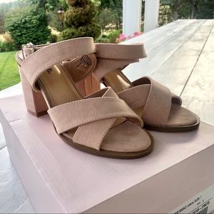 JustFab Blush Suede Block Heel Sandals Size 7